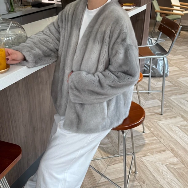 进口紫金皮草短二v领水貂毛短款大衣吊牌百搭洋气貂毛貂皮皮草