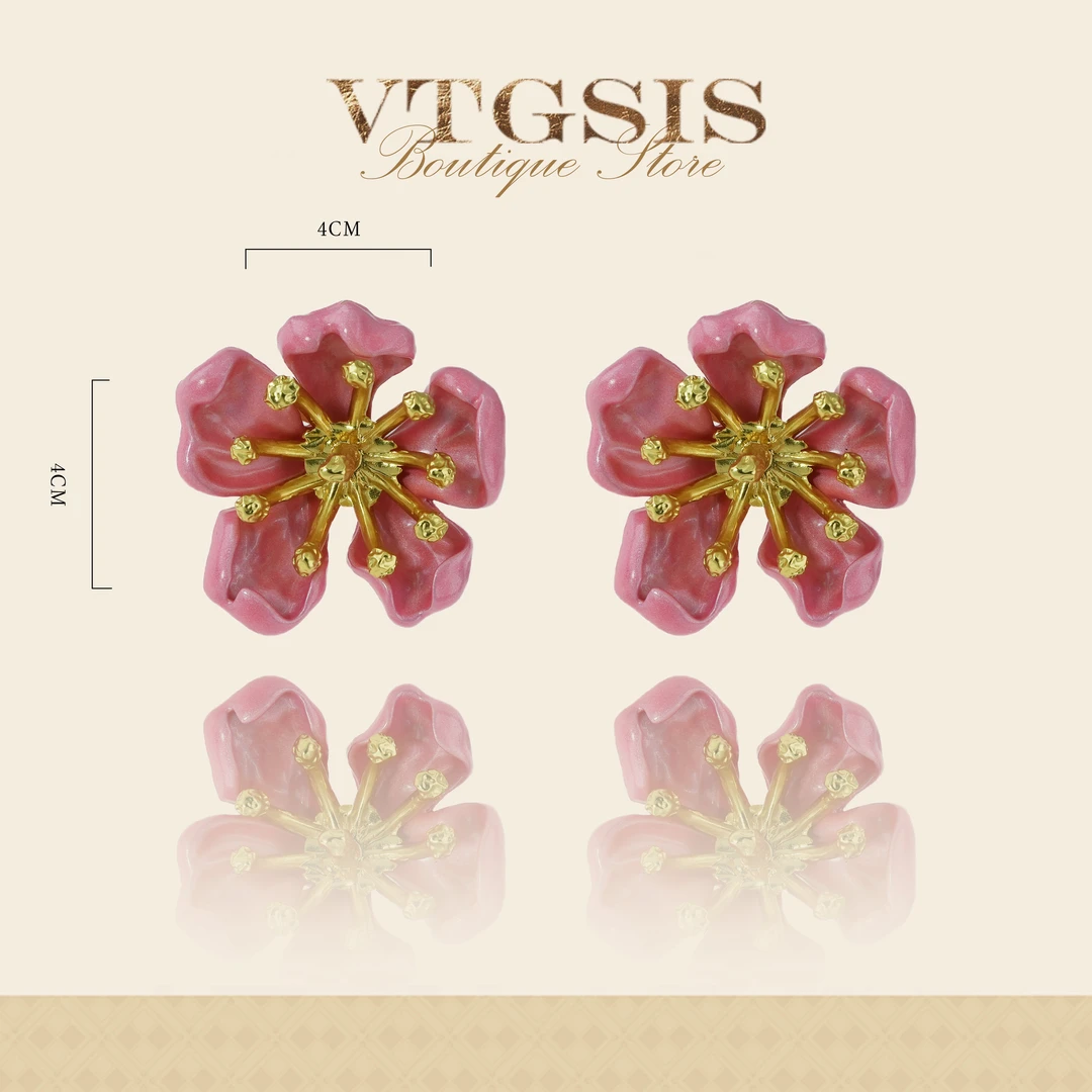 VTGSIS 合金珐琅耳饰 凡尔赛宫粉釉金蕊耳饰21391