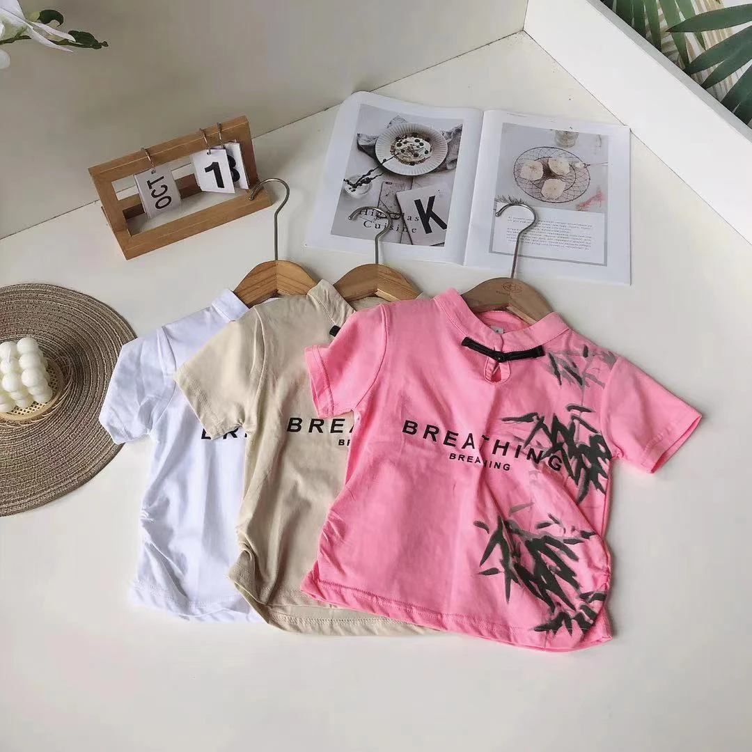 B065儿童夏季国风盘扣B字母短袖T恤