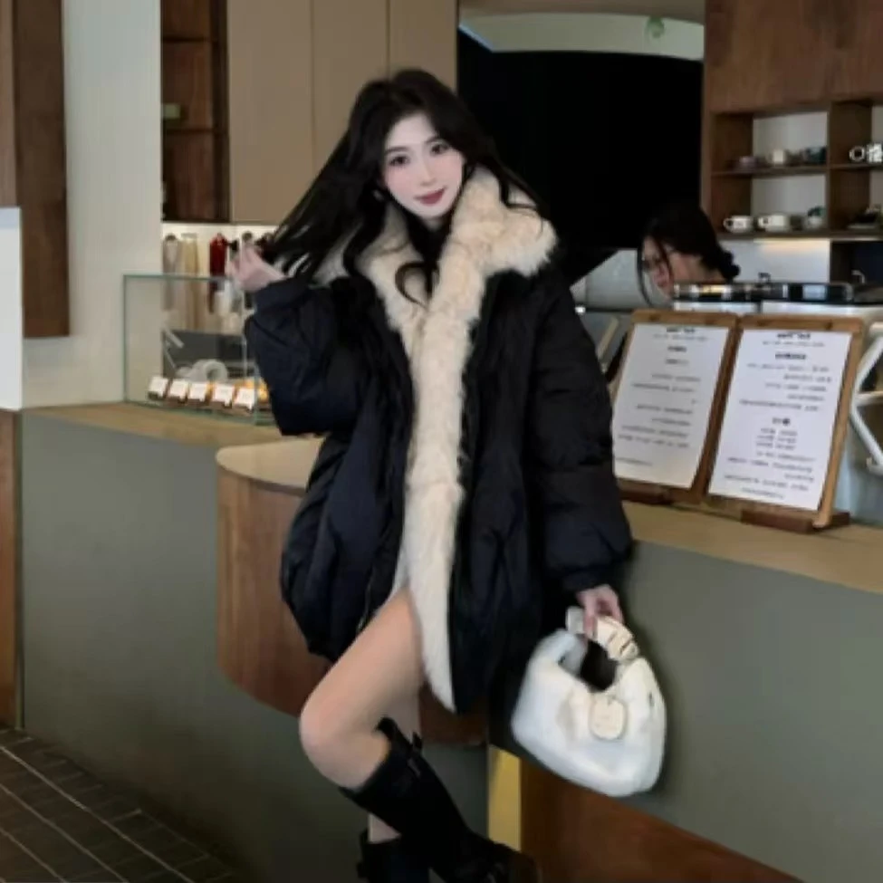 2024年新款可拆卸狐狸毛宽松中长款鹅绒