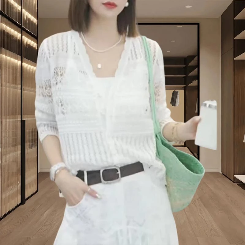 2025年夏季新款女装时尚百搭气质小众针织衫上衣长袖高级感薄款潮