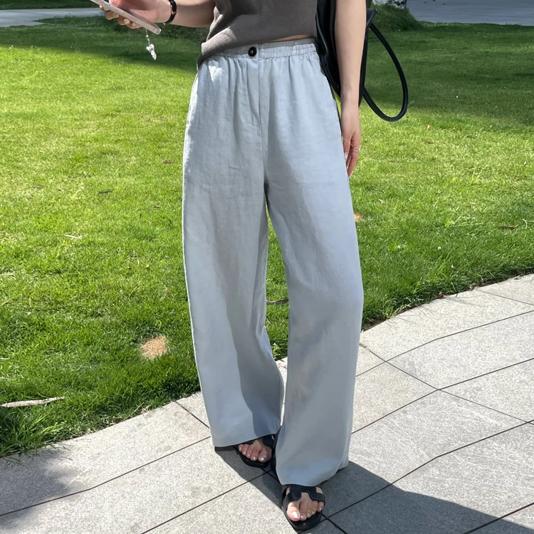 qianbeisi纤贝思550亚麻休闲裤女2025夏季薄款直筒裤显瘦百搭长裤