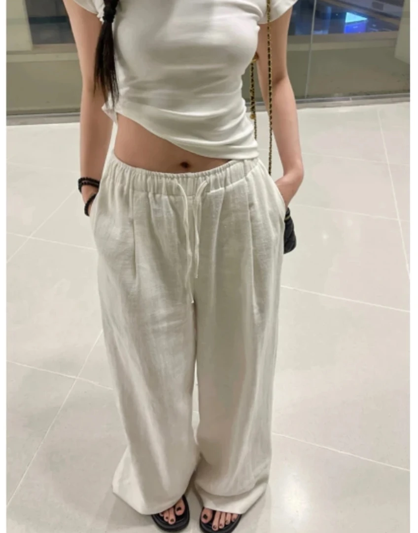 韩版水洗棉麻裤女夏季遛弯裤休闲阔腿裤休闲百搭显瘦棉麻裤子