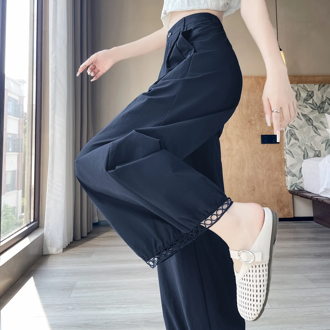 蕾丝花边勾花阔腿九分裤女2025夏季新款宽松薄款小个子防晒休闲裤