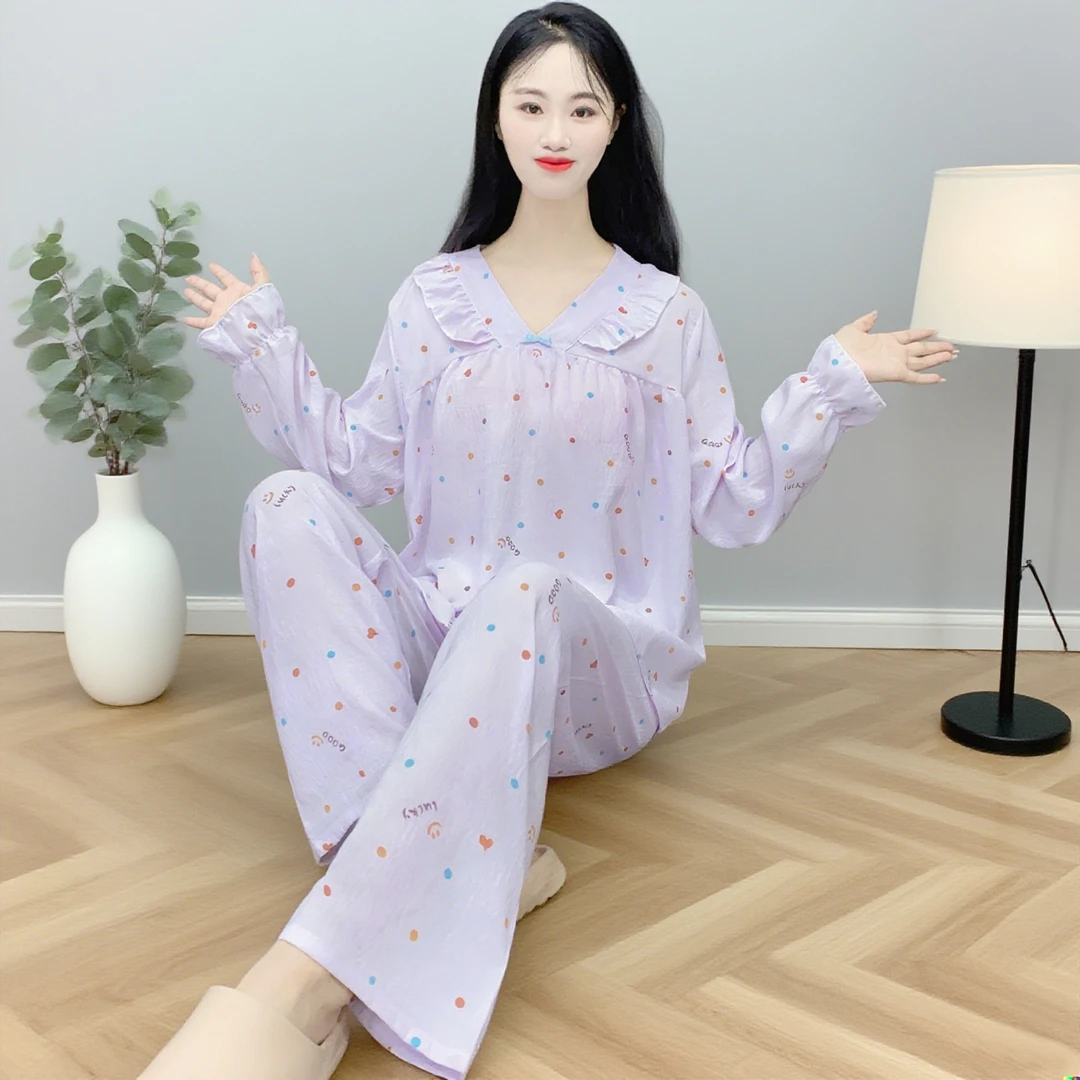 睡衣女式春秋款云朵棉长袖套装2025新款不带胸垫外穿家居服Y173