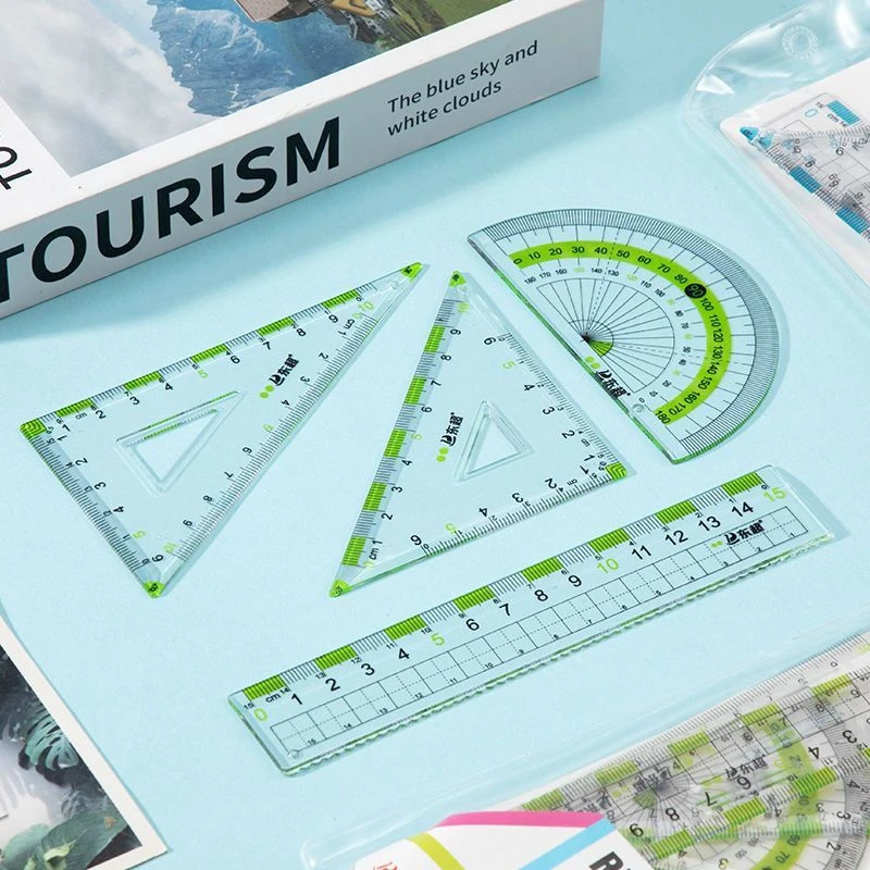 【学生预防近视】护眼大数字套尺加厚高精度直尺带波浪线三角板四件