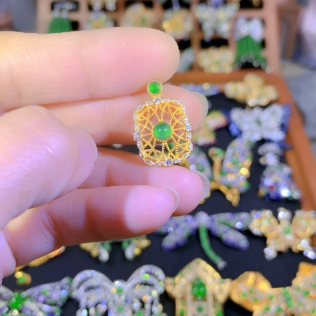 银S925镶嵌挂件翡翠