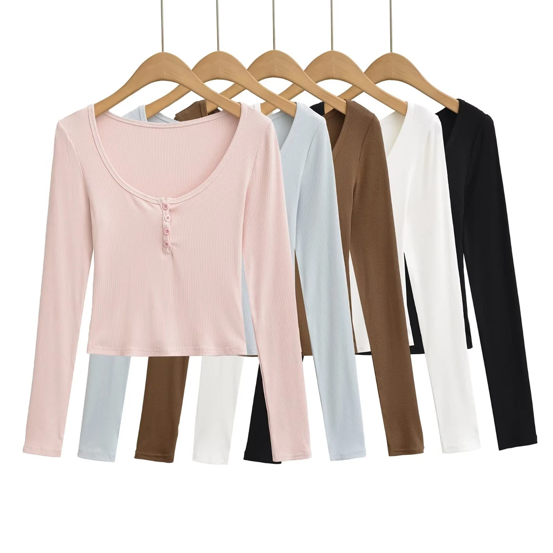 619长袖女辣妹风通勤风韩版圆领女T恤春秋针织紧身春秋