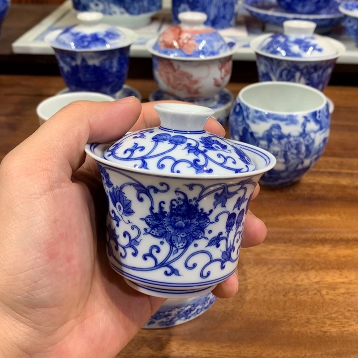 晓月柴窑 西番莲盖碗