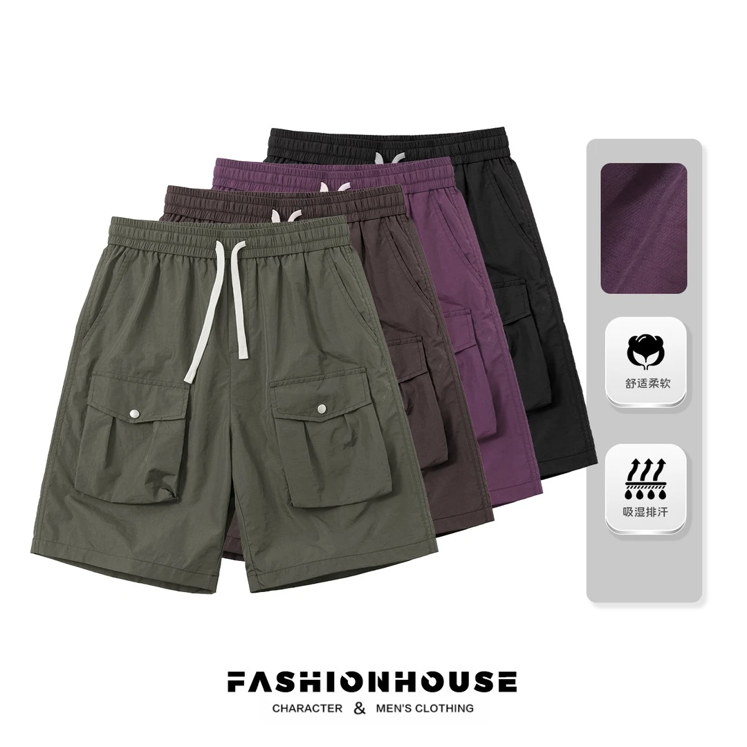 冰丝速干短裤男夏季新款潮流大口袋系绳休闲百搭五分裤子情侣903