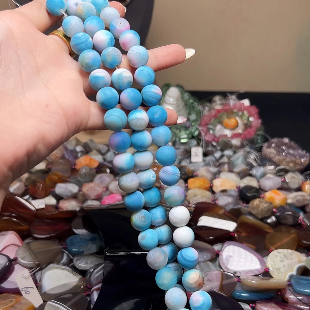 玛瑙/玉髓合金珠宝半成品d113 12m 磨砂马卡龙一条