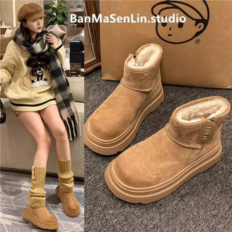 冬季潮流风雪地靴棉鞋棉靴/毛靴纯色休闲风