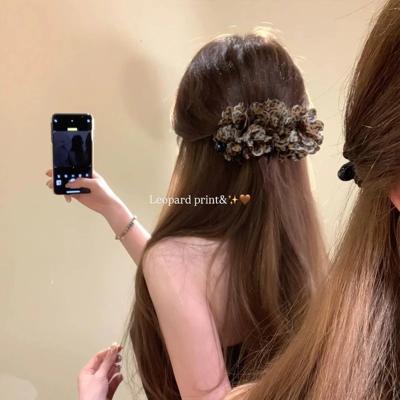 秋冬新品秋新品纯欲辣妹复古豹纹香蕉夹女后脑勺低马尾竖夹抓夹发