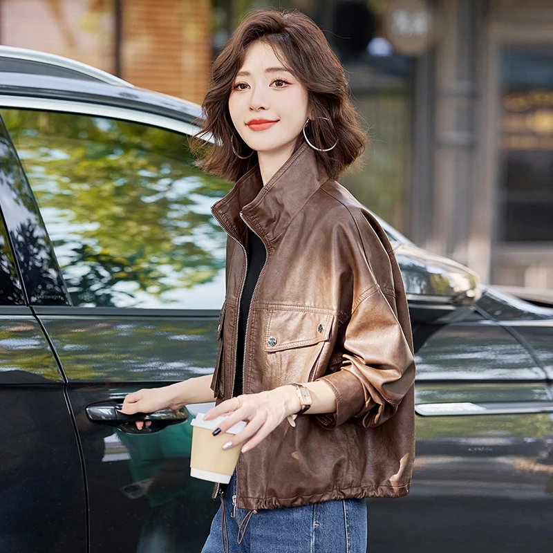 高级感短款皮衣外套女春秋2025新款爆款美式复古短款pu皮夹克上衣