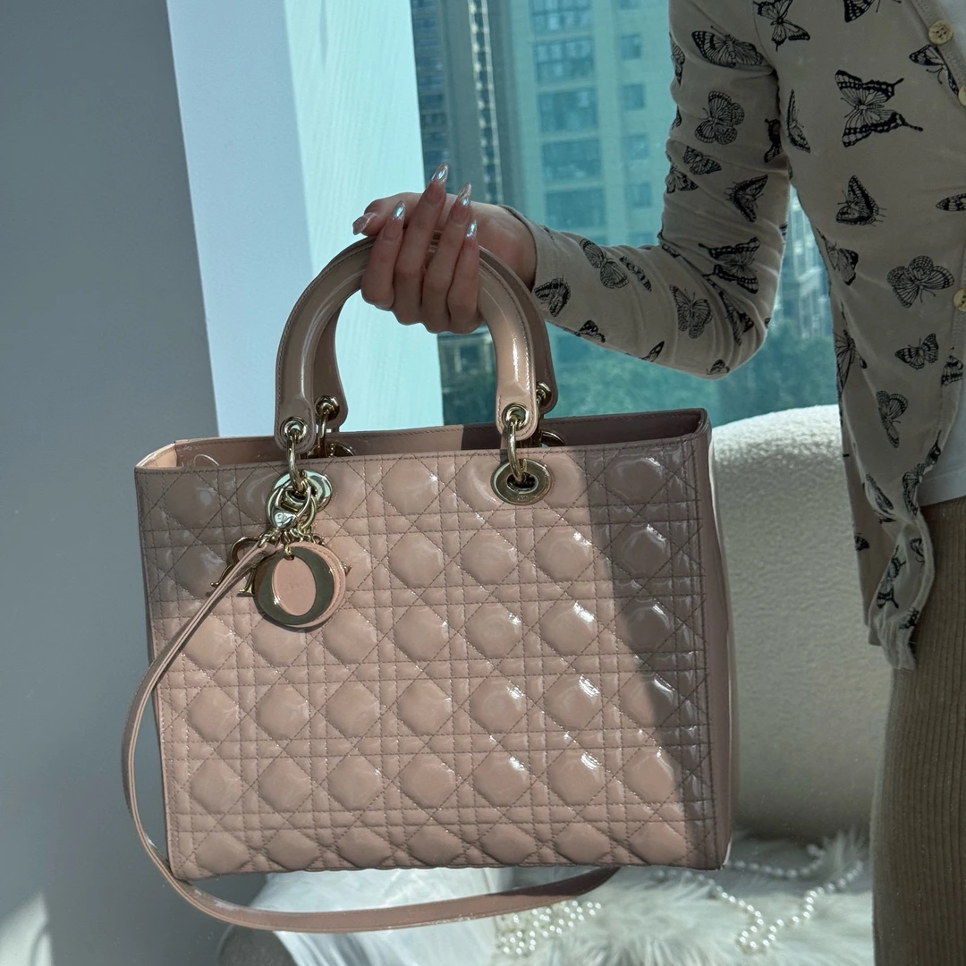 95新 DIOR/迪奥 dior奶昔粉七格戴妃手拎斜挎包