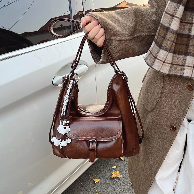 复古通勤托特包女大容量2025新款春夏休闲单肩斜挎包多功能双肩包