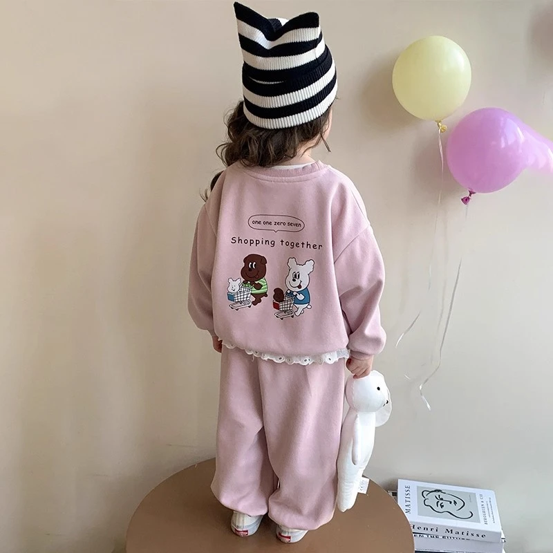 女童套装春秋季2025新款儿童装卫衣卫裤洋气时髦女宝宝运动两件套