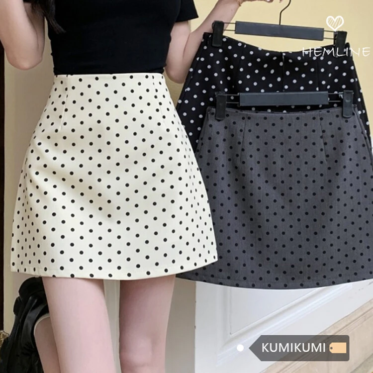 黑色波点高腰裙女夏日休闲百搭性感短裙A字辣妹包臀半身裙夏季
