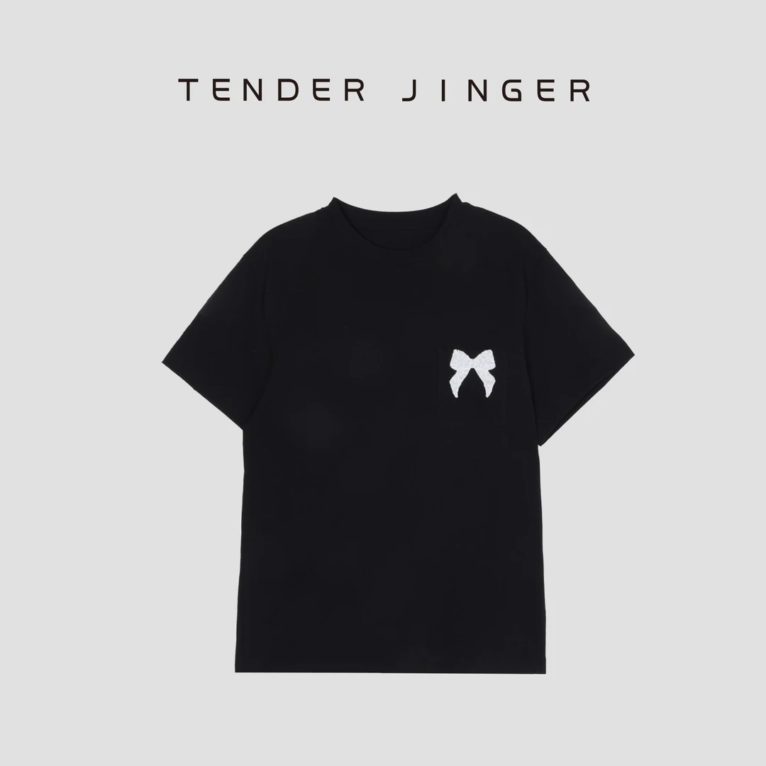 Tender Jinger【黑标】圆领蝴蝶百搭短袖棉T恤T52SJL065S