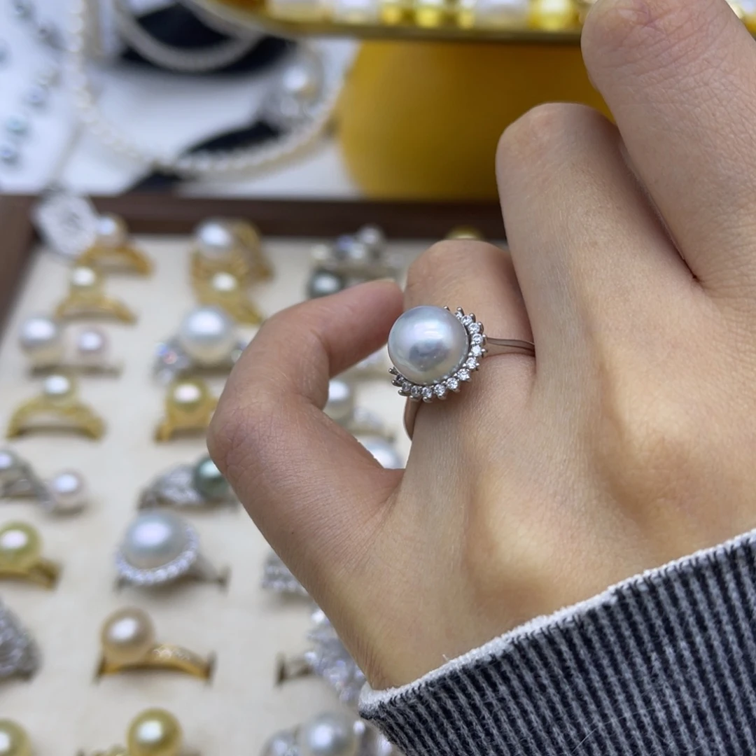戒指银S925镶嵌海水珍珠