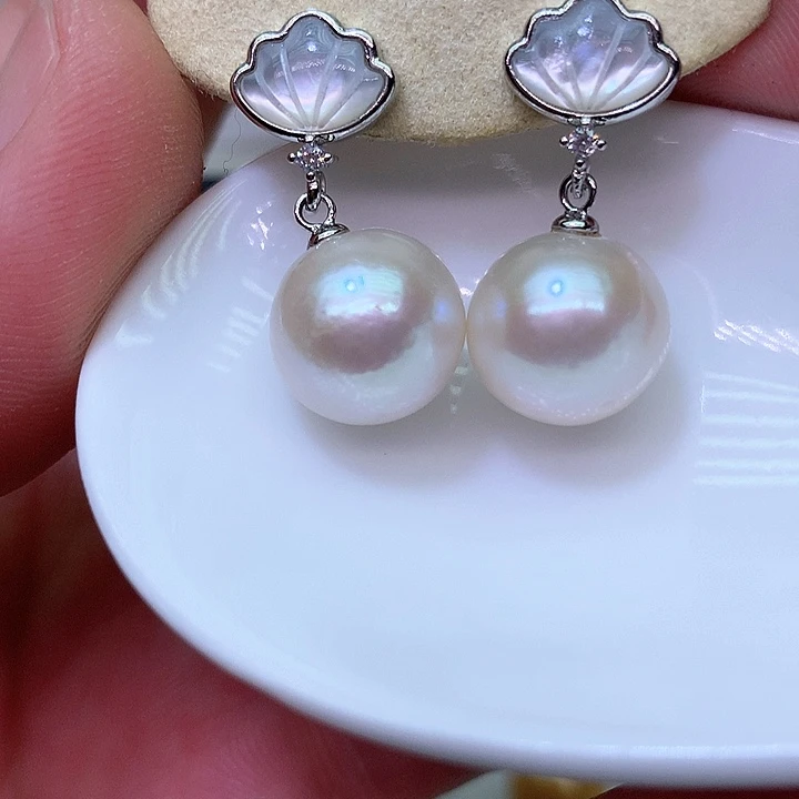 银S925镶嵌耳饰淡水珍珠