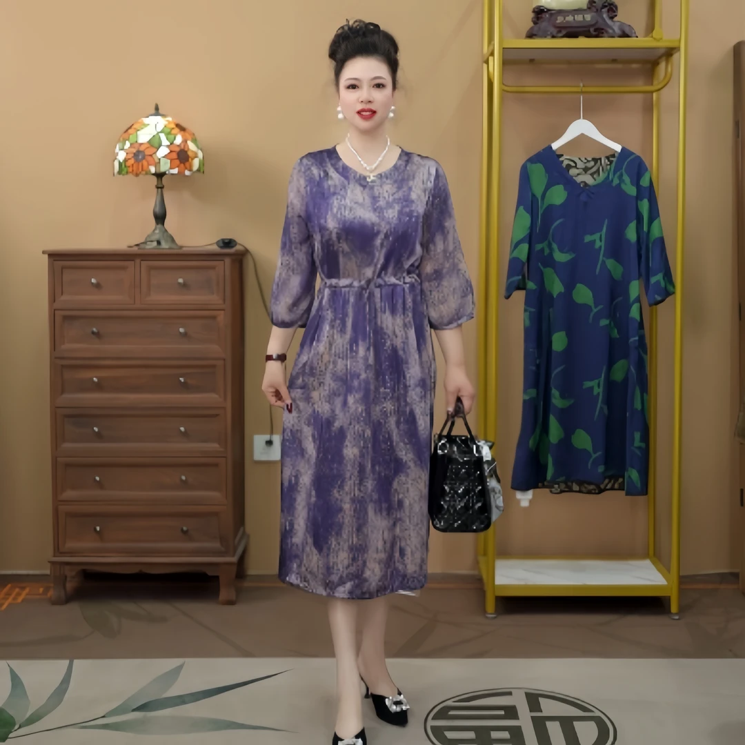 52167  高品质夏季圆领收腰款渐变风气质印花连衣裙