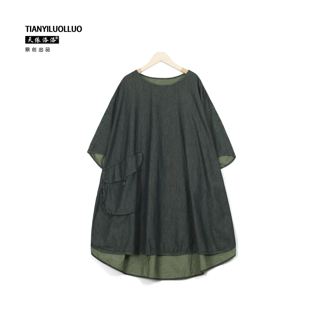 【天依洛洛】5023 大口袋气质宽松显瘦百搭舒适休闲时尚上衣T恤