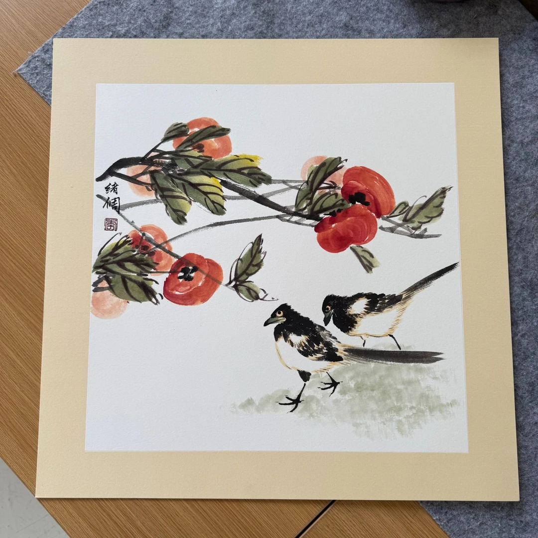 李绪倜老师喜鹊抱枝头如意喜乐画客厅办公室餐厅装饰画挂画