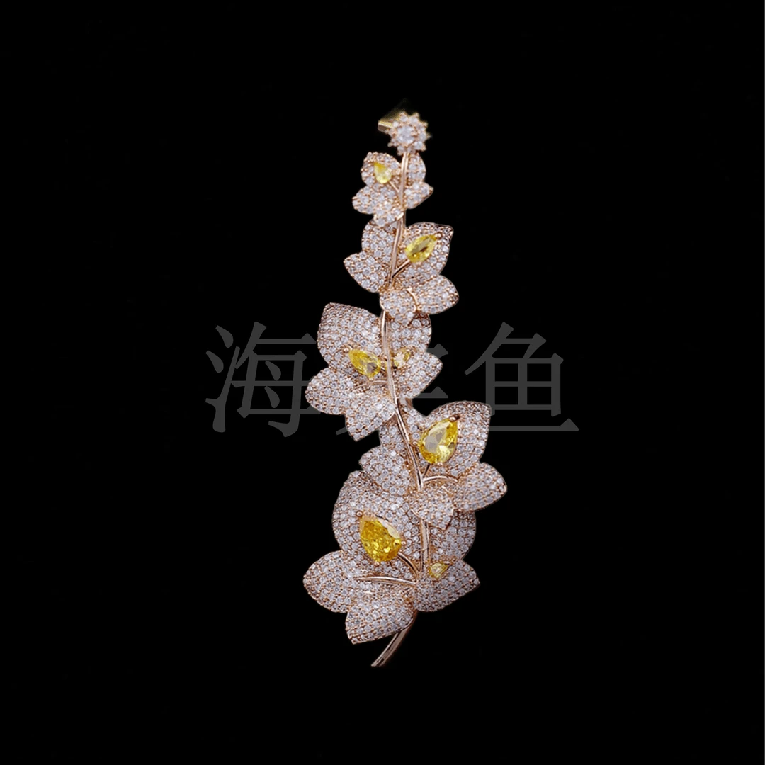 铜合金合成锆石胸针 时尚气质百搭常青藤胸针5192