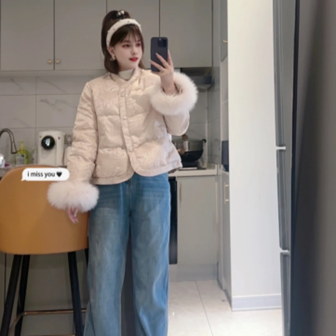 【刘灿私服】新中式国风狐狸毛袖羽绒服