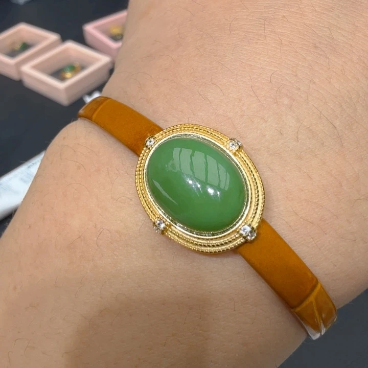 和田玉（碧玉）手链银S925镀金镶嵌