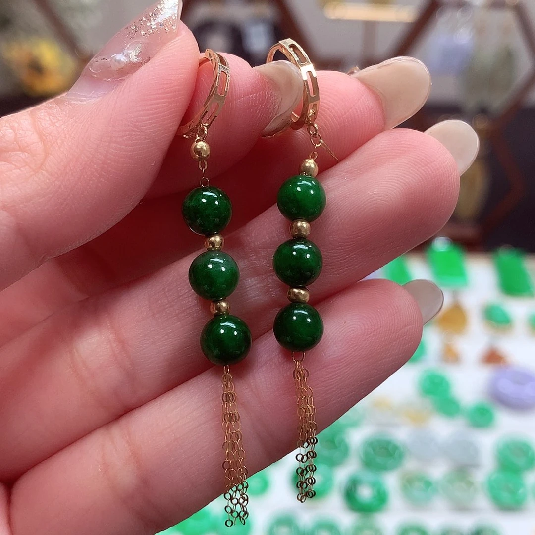 翡翠耳饰18K金镶嵌天然翡翠