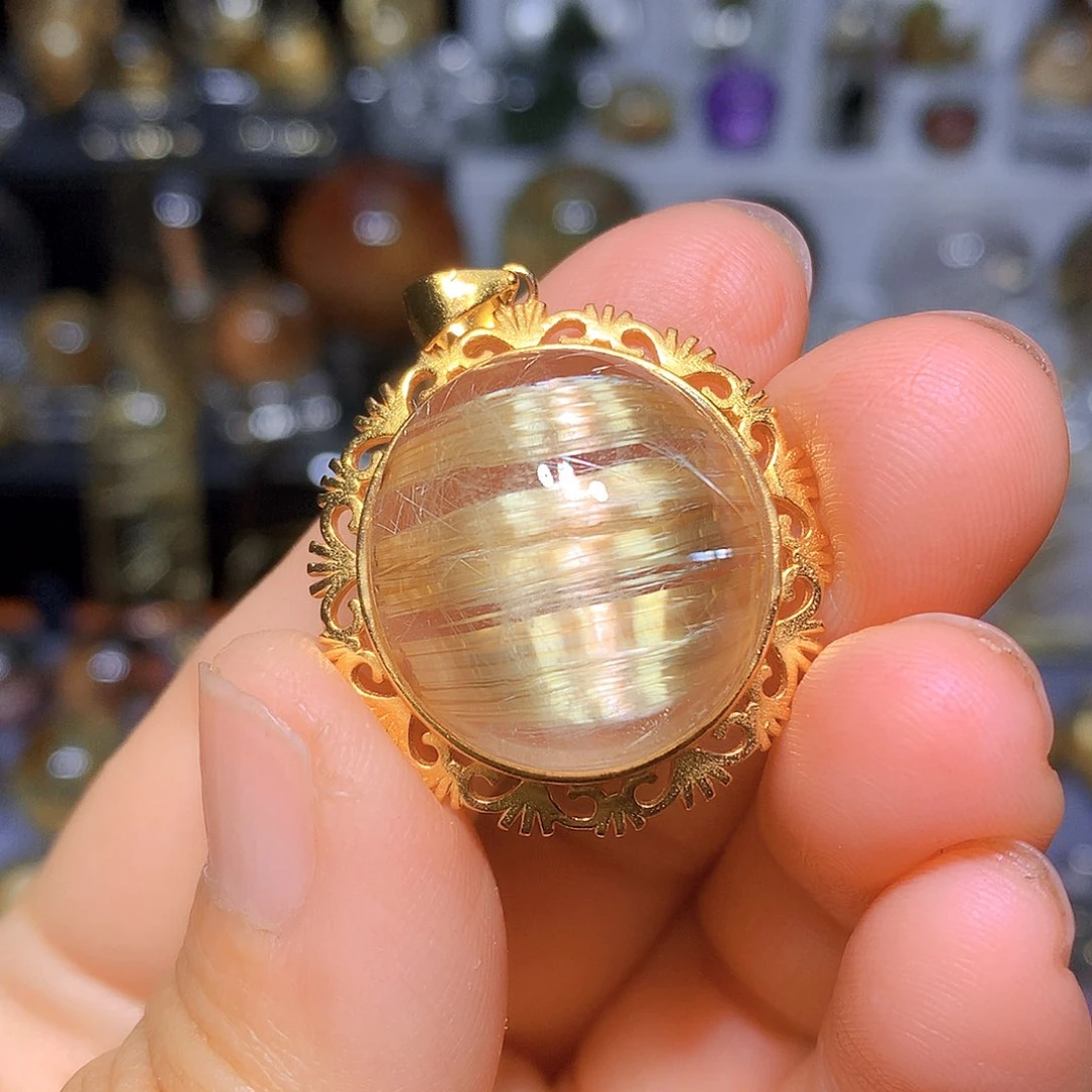 水晶吊坠银S925镀金镶嵌天然水晶