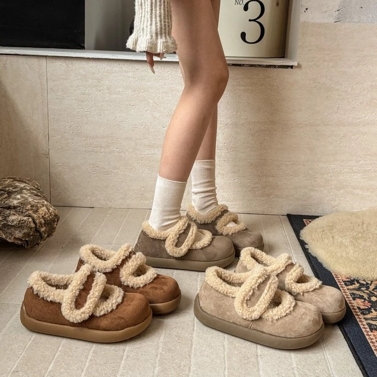 复古勃肯鞋厚底毛毛鞋女外穿高级感2025冬季新款时尚休闲加绒棉鞋