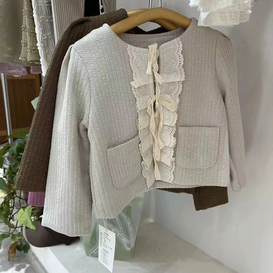 【蕾丝公主外套】2025新款春秋女童针织小香风百搭韩版气质外套