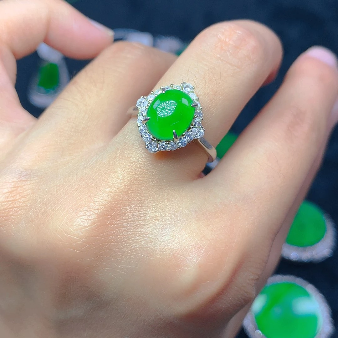 翡翠银S925镶嵌颈饰戒指