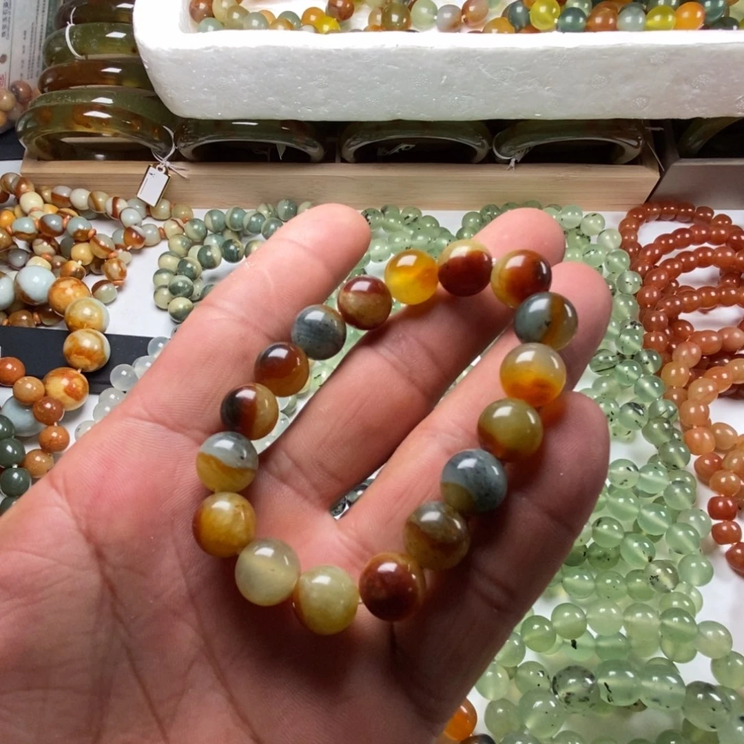 未镶嵌蛇纹石玉手链花玉卡12福利手串