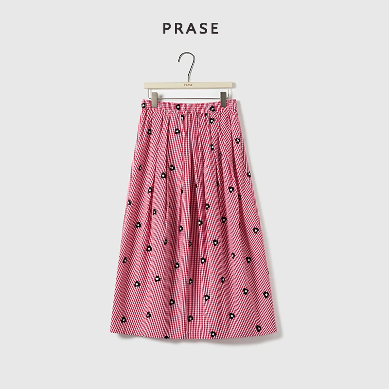 PRASE·噜【春野格纹】微胖轻奢设计款夏时尚绣花格子半身裙PR506S80