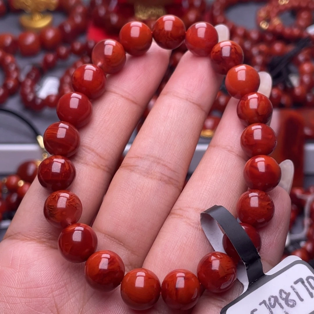 南红玛瑙未镶嵌其他全原矿）收藏级9.7mm瓦西玫红火焰满肉单圈