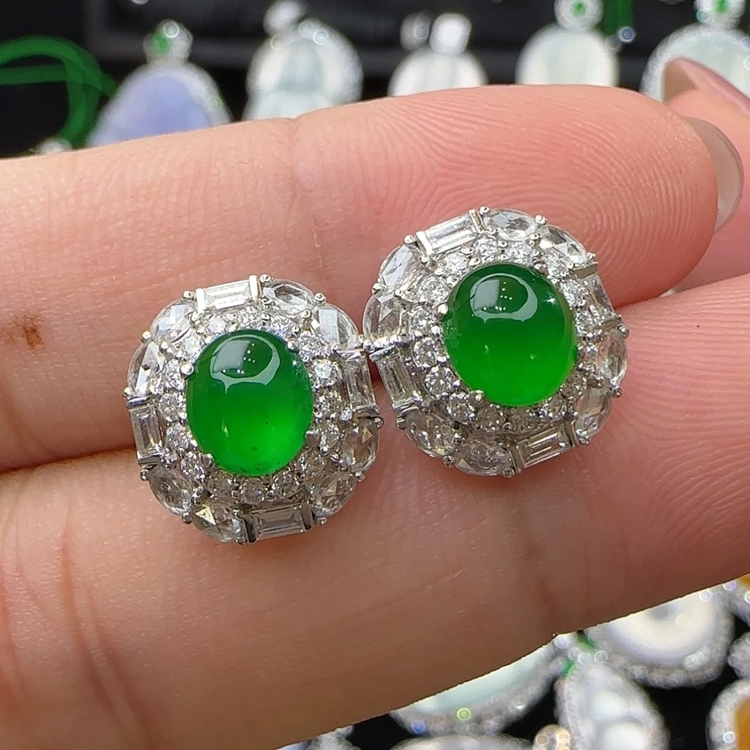 18K金镶嵌翡翠耳饰天然翡翠