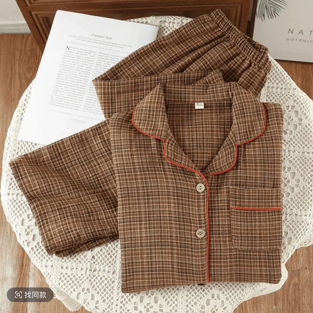 纯棉双层棉纱睡衣女长袖长裤2024新款春夏家居服两件套装女士全棉