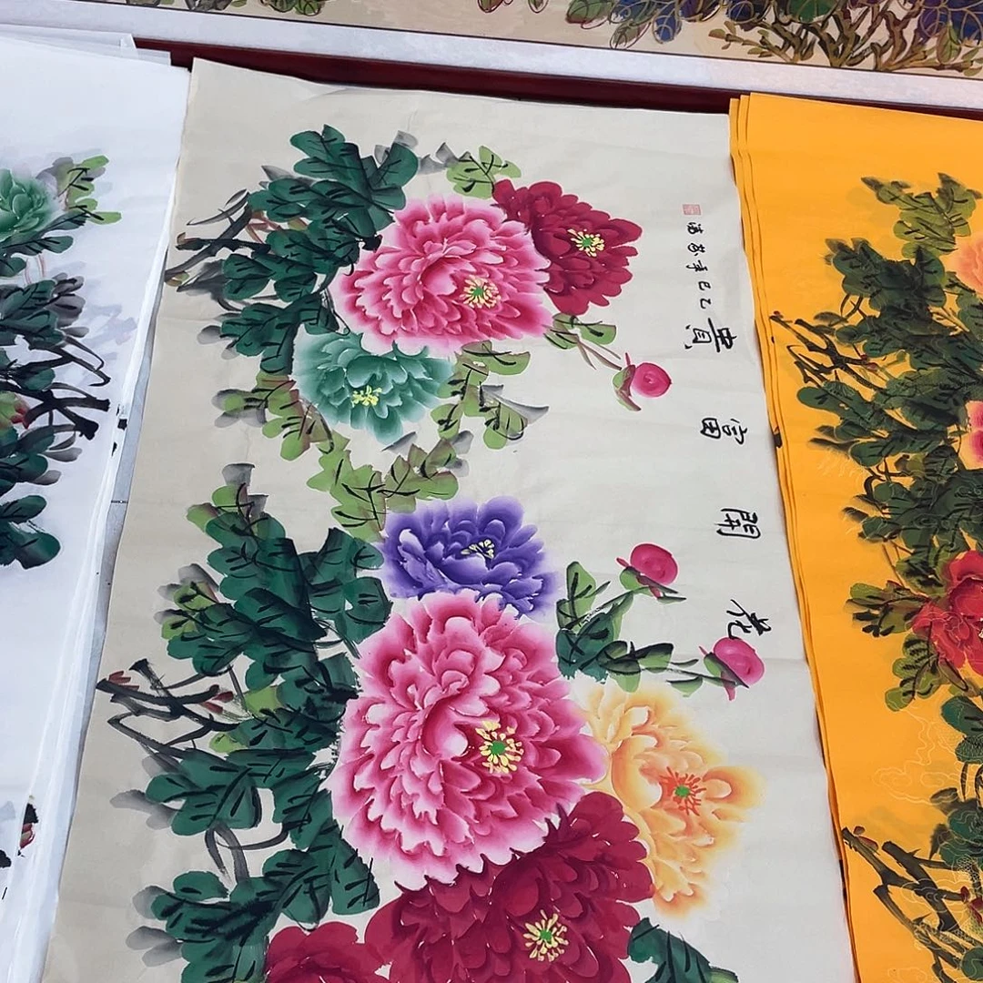 国画国画作品书法作品原稿四尺横二仿古五彩