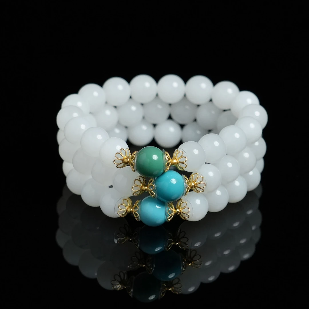 V姐|稀缺|云隙|俄芭莎白玉手串10mm-18k金-HL5283 多样性发其一