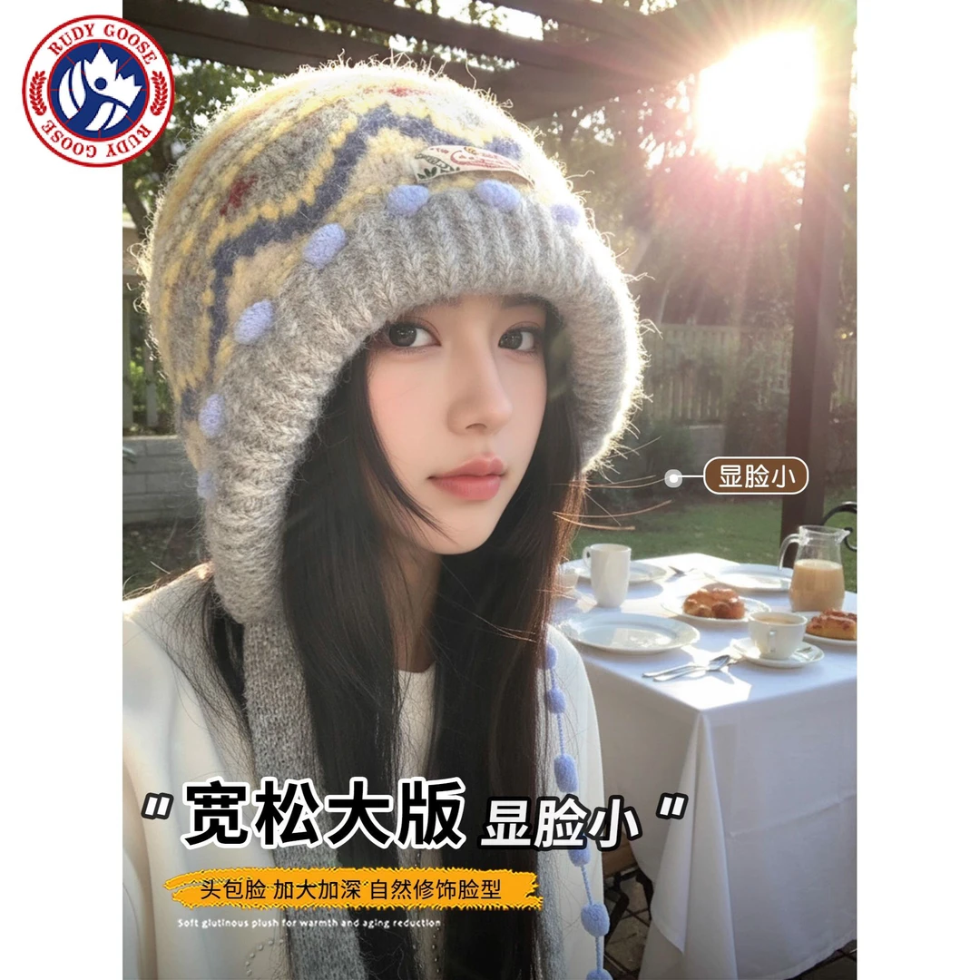 加拿大RUDY GOOSE鹅费尔岛复古针织包头帽子女款2025新款冬显脸小