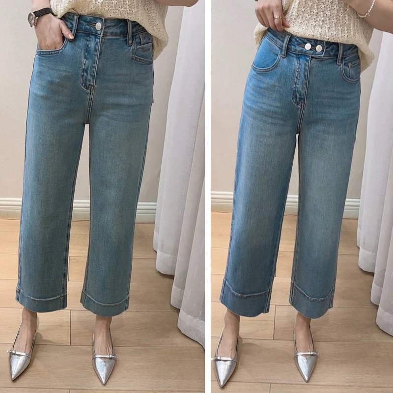 【两种腰扣】弹力直筒牛仔裤0108