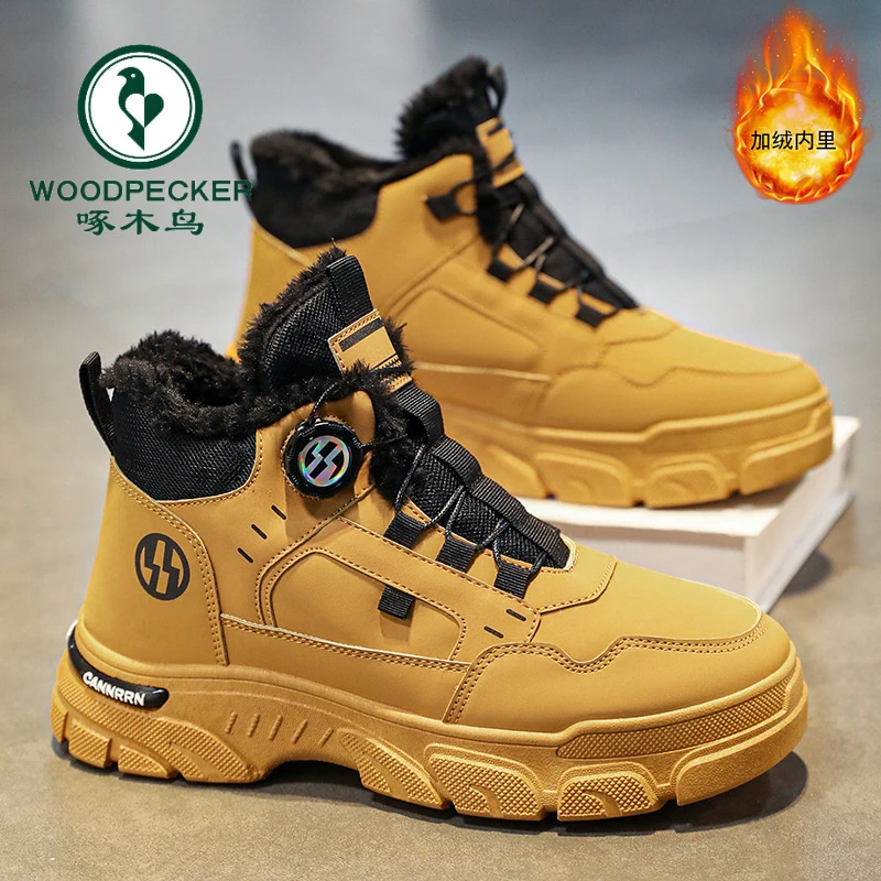 【啄木鸟】冬季加绒高帮马丁靴男工装鞋男士厚底加厚保暖棉鞋短靴子
