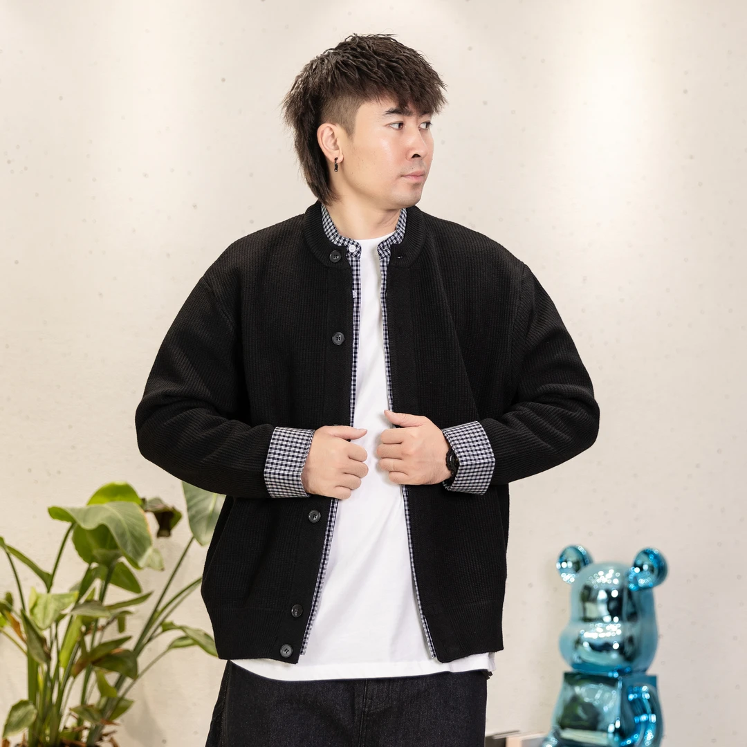 圆领秋季长袖格子假两件针织毛衣针织衫拼接休闲风韩系