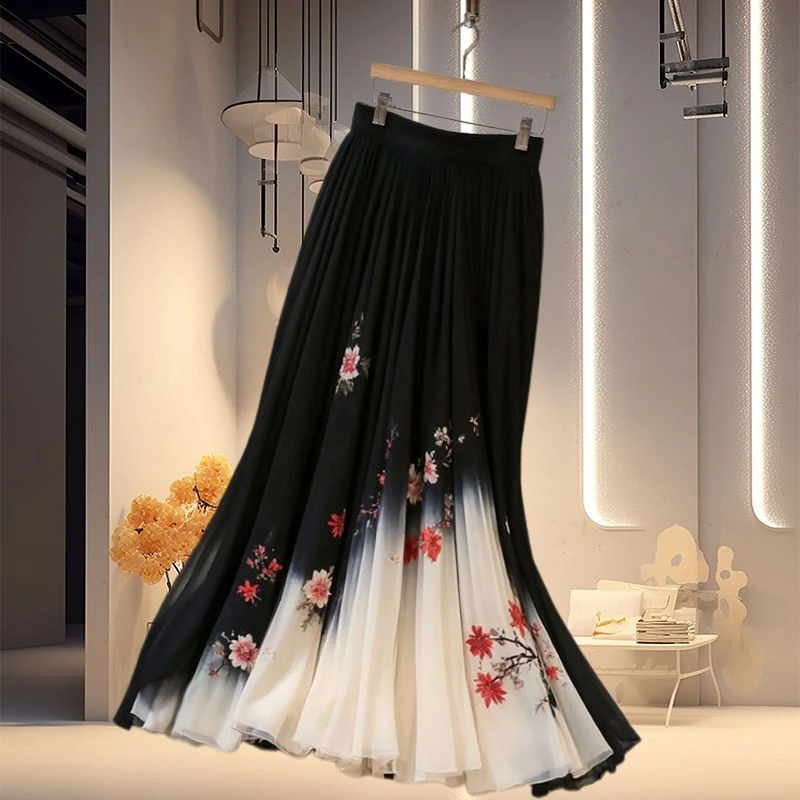 欧货外贸时髦洋气雪纺裙子2025春秋新款设计感小众漂亮高腰半身裙