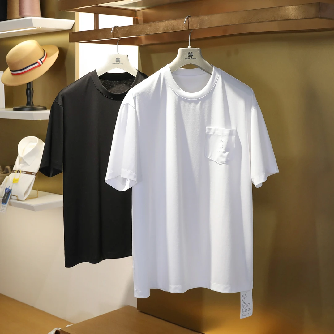 2025夏季新款男士高端奢华户外醋酸冰凉丝纯色凉感短袖T恤潮1199