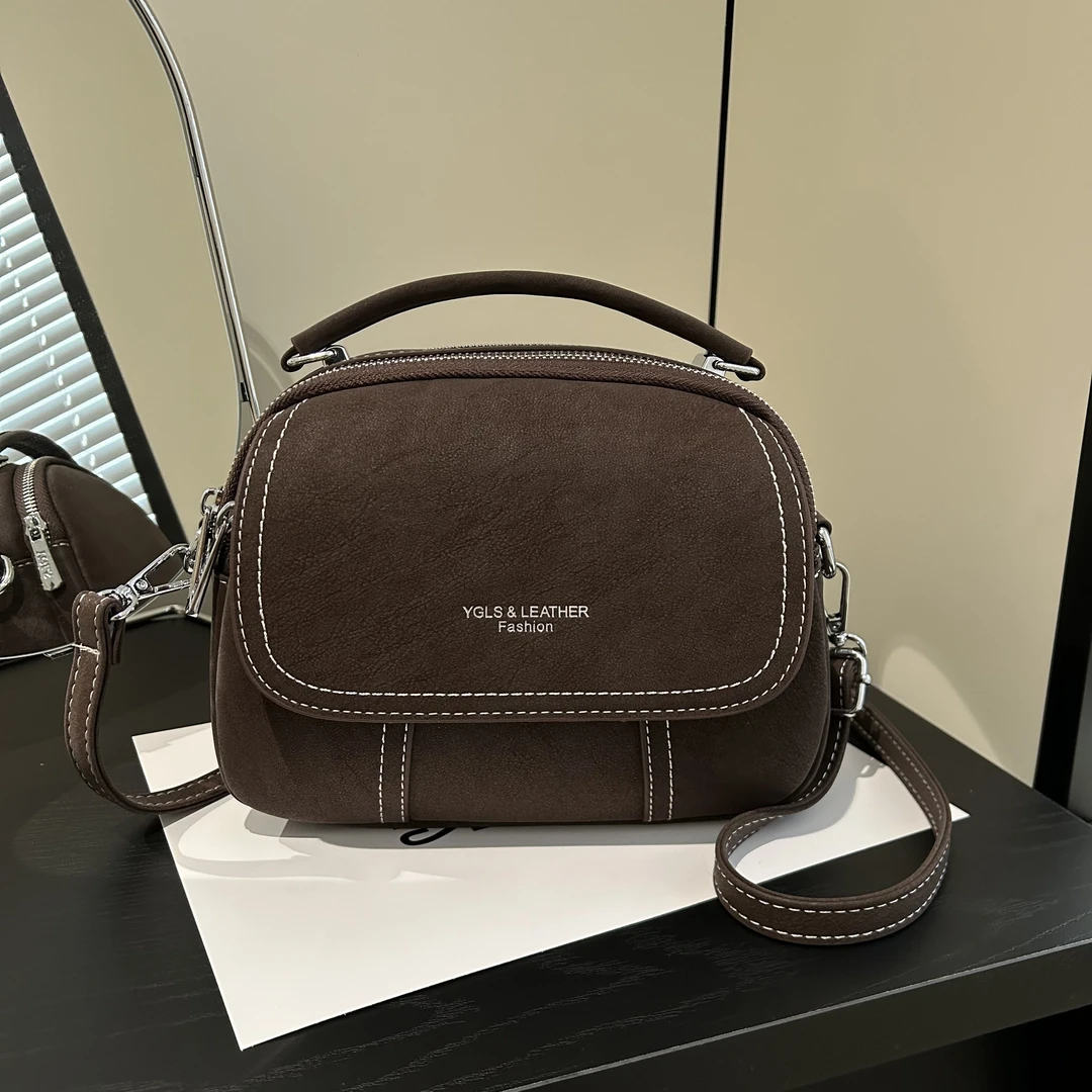 真皮苹果包手提冬季女士轻奢多层款斜挎包百搭潮流拼色单肩包通勤